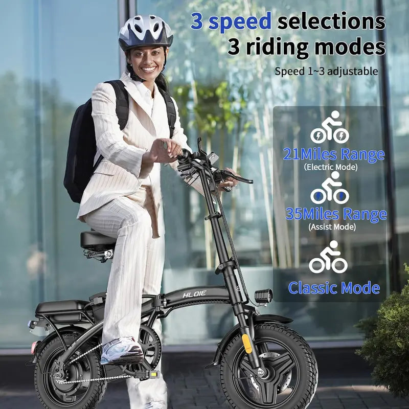 HLOIE 14-Inch Foldable Electric Bike  750W Motor, 23 MPH Max Speed