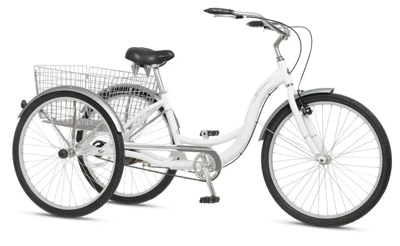 Schwinn Meridian Adult Trike  Beach Cruiser Style, 26″ Wheels, Low-Step Frame, Wide Comfort Saddle & Folding Basket