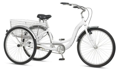 Schwinn Meridian Adult Trike  Beach Cruiser Style, 26″ Wheels, Low-Step Frame, Wide Comfort Saddle & Folding Basket
