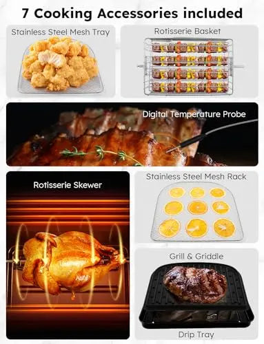 Nuwave Brio Air Fryer Oven  15.5 Qt X-Large Capacity, Rotisserie Kit, Grill/Griddle Plate, 1800W Smart Thermometer, Black