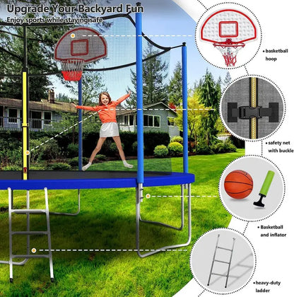 16-Foot Upgraded Trampoline with Enclosure Net and Adjustable Basketball Hoop