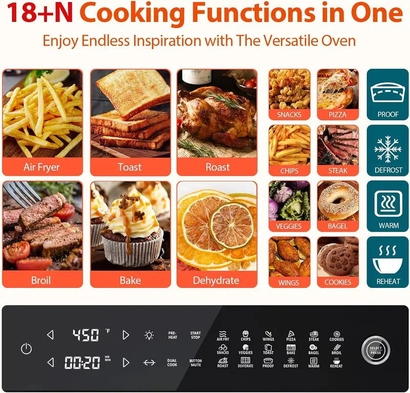 Aeitto 32-Quart PRO Air Fryer Oven Combo  19-in-1 Digital Countertop Appliance with Rotisserie, Dehydrator, and Full Accessory Kit