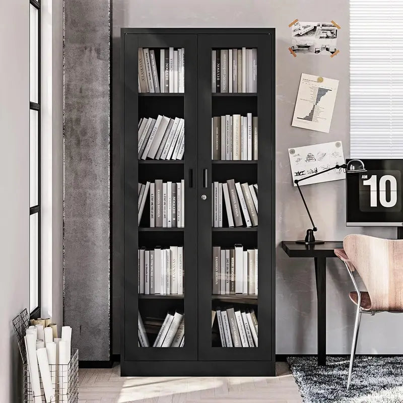 PEUKC Glass-Front Curio Display Cabinet  4-Tier Adjustable Shelving for Collectibles