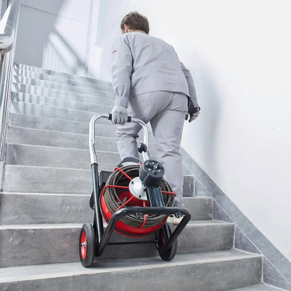 100-Foot Drain Cleaning Machine  Motorized Sewer Snake with Auto-Feed, 8 Cutters, and Foot-Controlled Operation
