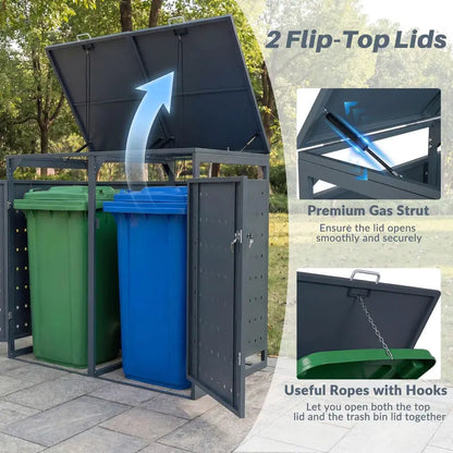 44-Cubic-Foot Outdoor Storage Bin with Dual Locking Doors, Gas Struts & Shock Absorption