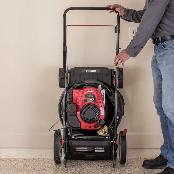 21-Inch 150cc Gas Push Lawn Mower Featuring Mow-N-Stow Storage Design