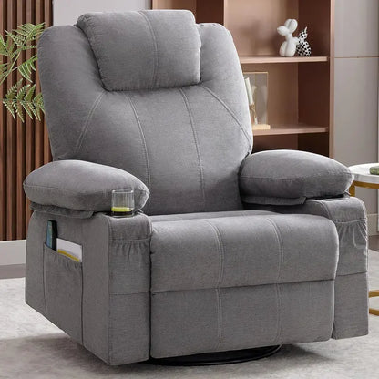 Large Swivel Rocking Recliner Sofa  Single-Seat Heated & Massaging Lounge Chair
