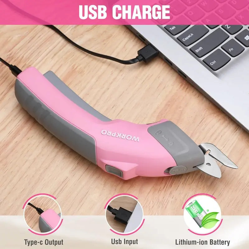 WORKPRO 4V Rechargeable Electric Scissors — Compact Cordless Cutter with Storage Case and 2 Blades