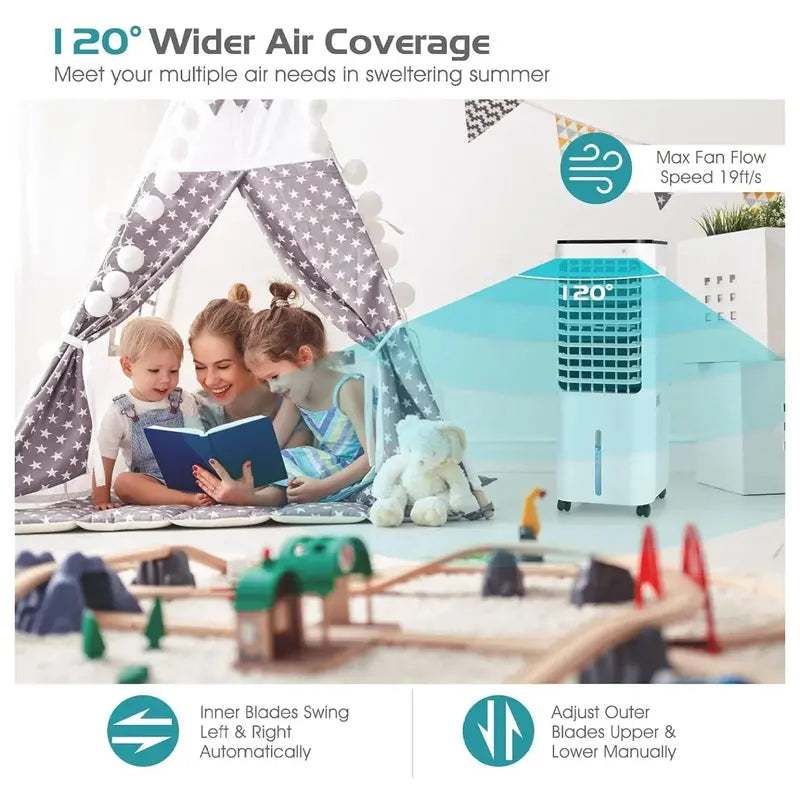Portable Evaporative Air Cooler with LED Display, 12L Tank, 4 Ice Packs & 7.5-Hour Timer  Bladeless Design for Bedrooms and Living Spaces