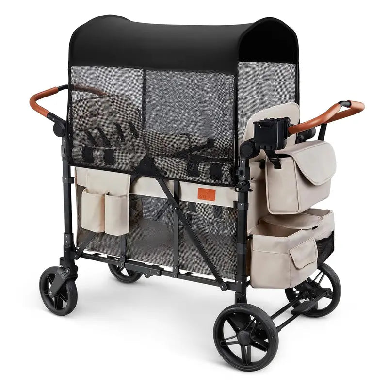 All-Terrain 4-Child Wagon Stroller — Quad-Seater with Canopy, 5-Point Harness, Parent Organizer & Adjustable Handle
