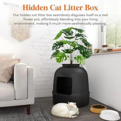Lifewit Hidden Litter Box with Faux Plant & Scoop | Odor Control & Carbon Filter | Black | Living Room/Bathroom Friendly