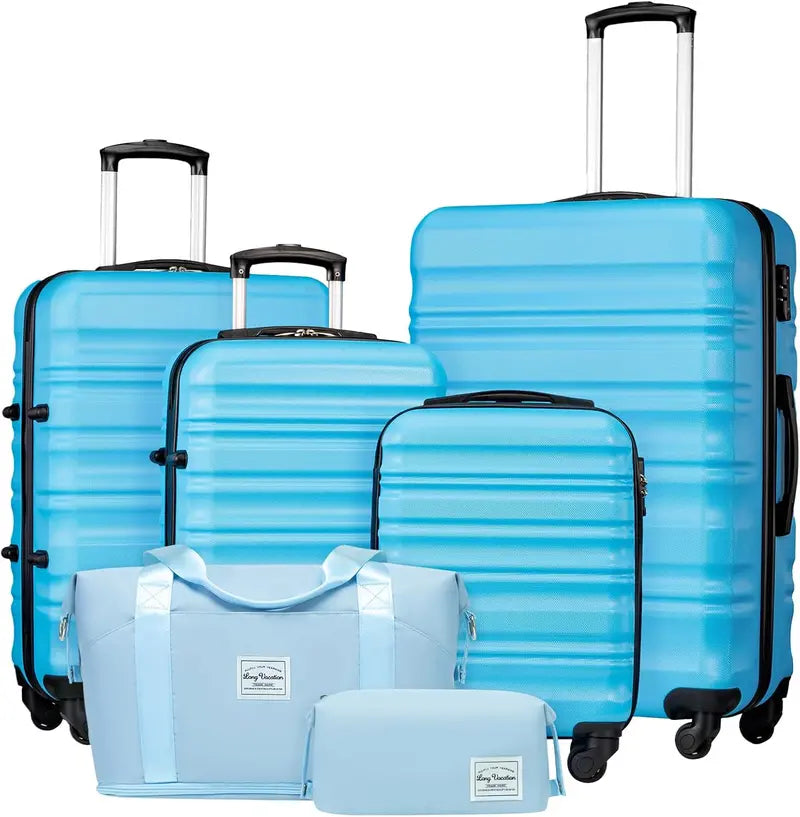 LONG VACATION ABS+PC 6-Piece Luggage Set  Expandable Hardshell Suitcases with YKK Zippers, TSA Locks & 360° Wheels