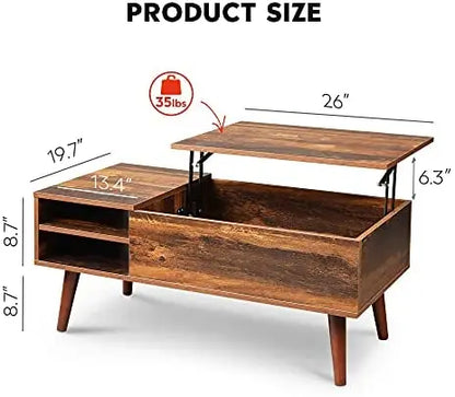 WLIVE Lift Top Coffee Table with Hidden Compartment & Adjustable Shelf  Wood, Ample Storage, Stable Mechanism
