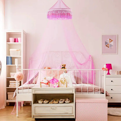 Princess-Style Dome Canopy Net with Ruffled Lace Trim