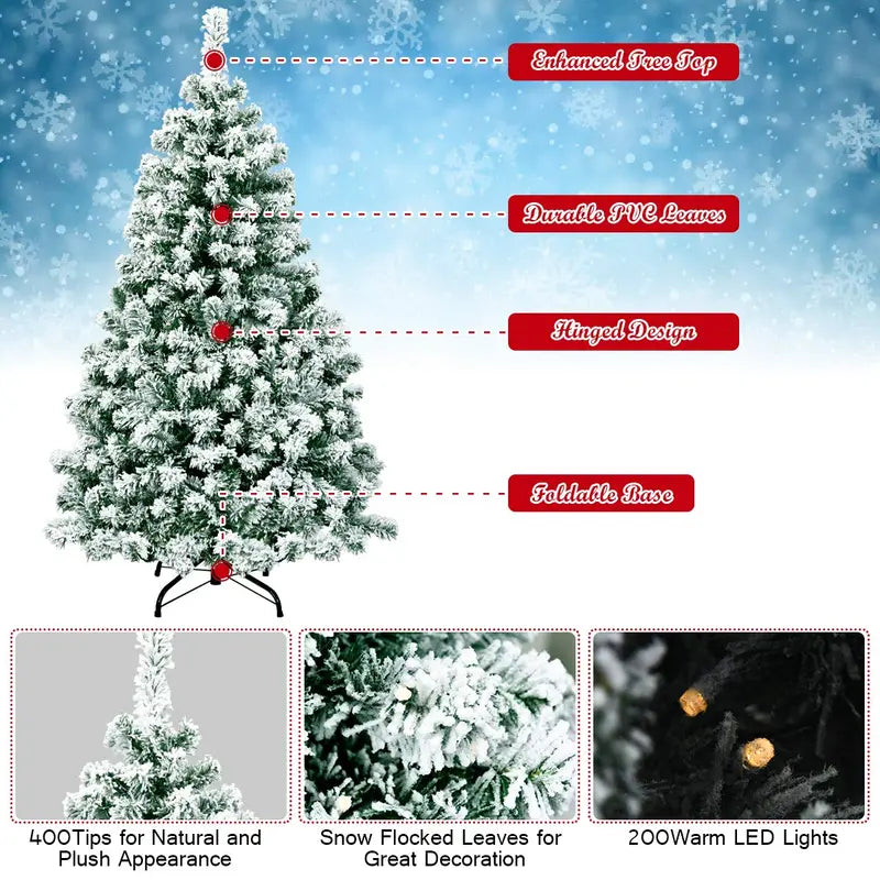 Adjustable-Size Pre-Lit Snow-Flocked Christmas Tree — Available in 4.5ft, 6ft, and 7.5ft Heights