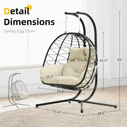 Double Egg Hammock Swing Chair  Foldable UV-Resistant Hanging Loveseat with Stand for Indoor or Outdoor Use
