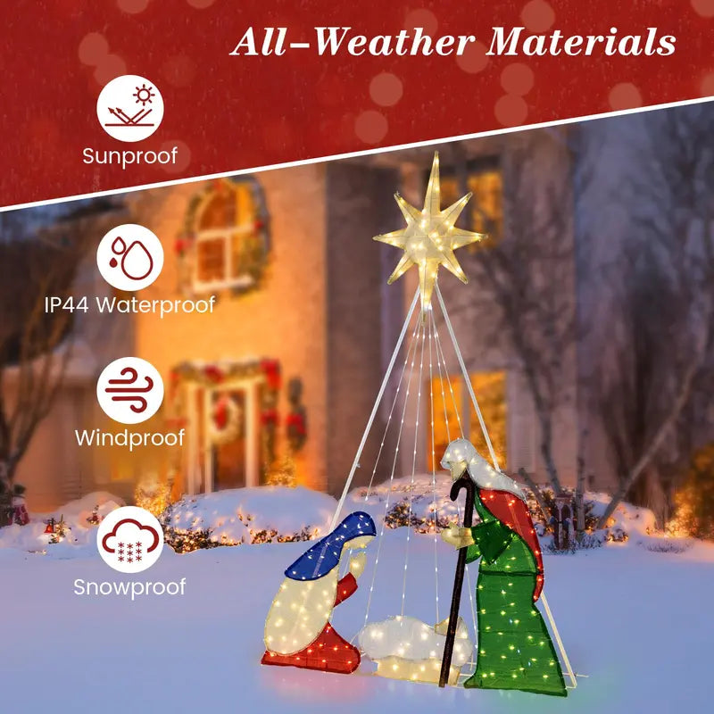 6-Foot Nativity Scene — Illuminated Holy Family Set with 240 Soft-Glow LED Lights