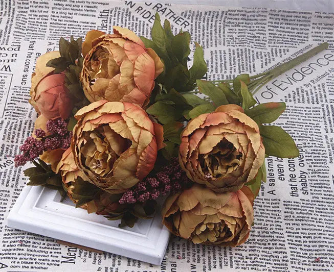 13-Piece Luxury Silk Peony Bouquet  European-Style Core-Spun Arrangement (47 cm)