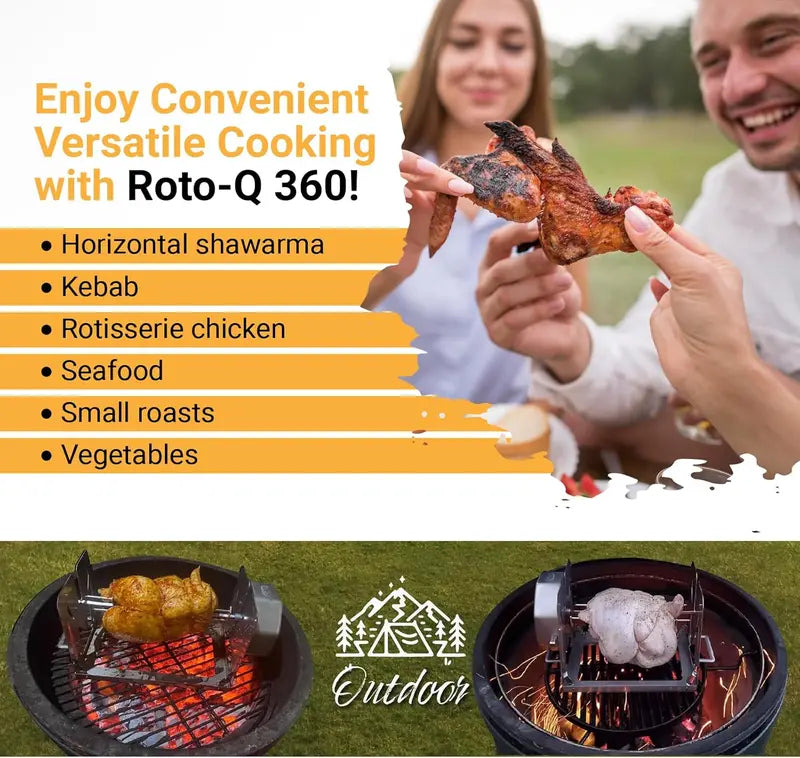 RotoQ360 Stainless Steel Cordless Rotisserie Kit for Grills, Ovens & Smokers  Portable Non-Electric Spit Roaster