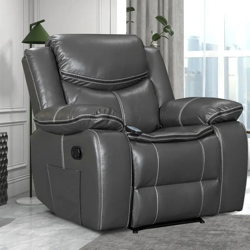 Wide-Seat Leather Recliner with Massage & Heating Functions  Premium Comfort Lounge Chair