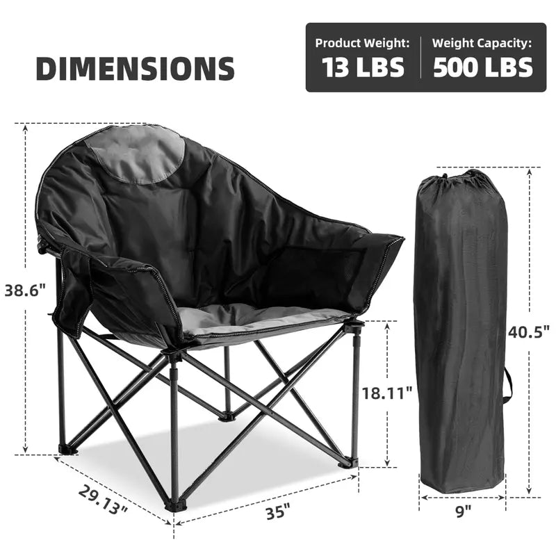 Moon Saucer Camping Chair  Oversized, 500 lb Support, Built-in Cup Holder & Storage