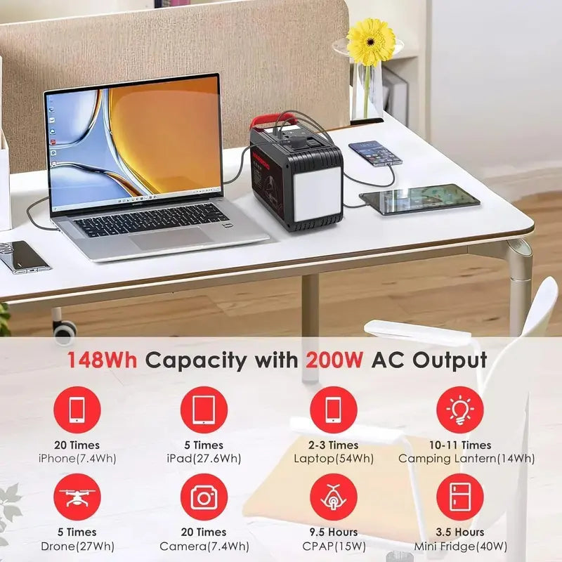 Compact Portable Power Station — 88Wh Solar-Compatible Lithium Battery with Fast-Charging Output