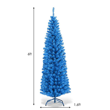 6-Foot Blue Slim Pencil Christmas Tree  Space-Saving Artificial Design