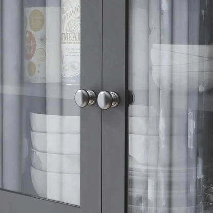 71-Inch Grey Freestanding Pantry Cabinet — Wide Buffet with Countertop, 5 Doors, Drawer, Glass Panel & Cable Management