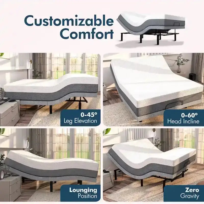 Adjustable Smart Bed Frame with Gel-Infused Memory Foam Mattress, Dual Massage, USB Charging, App & Remote Control