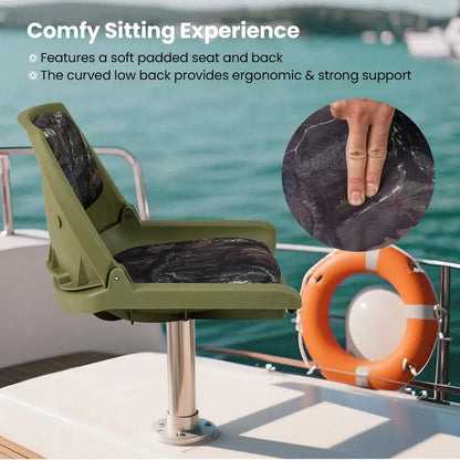 Low-Profile Molded Fishing Boat Chair  Marine-Grade PVC Cushion, Low-Back Design