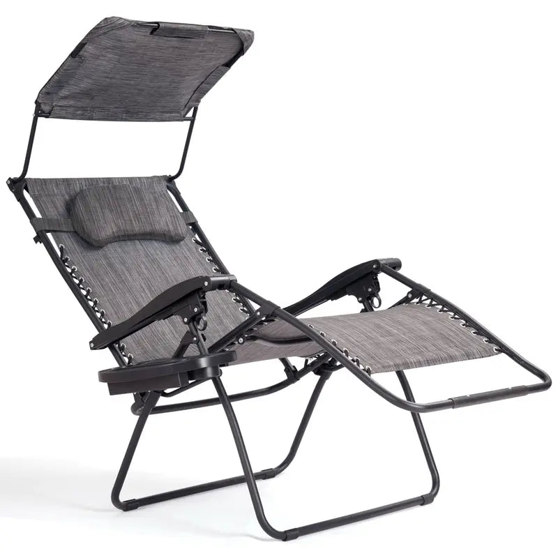 Wide Zero-Gravity Reclining Lounge Chair with Canopy Shade for Outdoor Relaxation