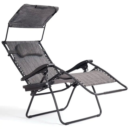 Wide Zero-Gravity Reclining Lounge Chair with Canopy Shade for Outdoor Relaxation