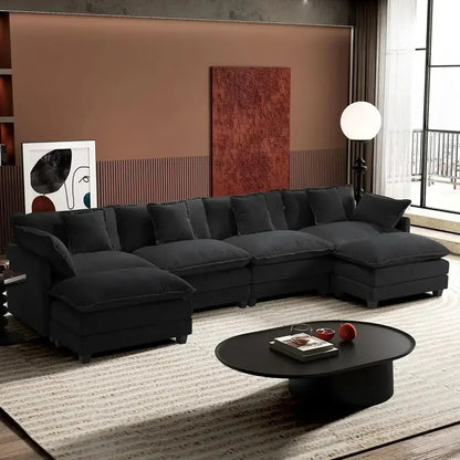 111.4-Inch L-Shaped Modular Cloud Sofa  Chenille 4-Seater with Ottoman & Deep Seat Design