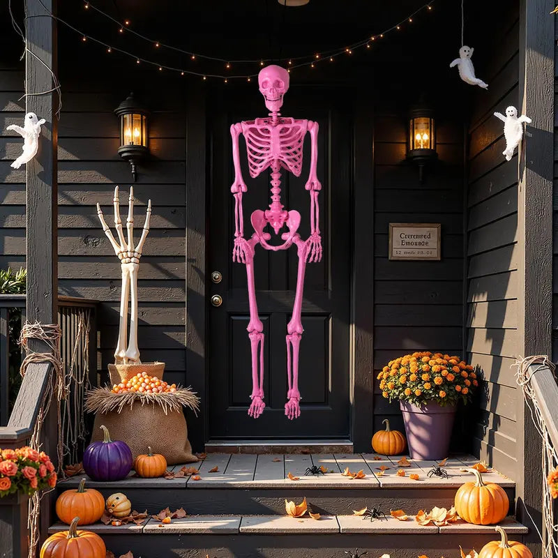 5.5-Foot Pink Poseable Skeleton  Life-Size Animated Halloween Prop with Articulated Joints