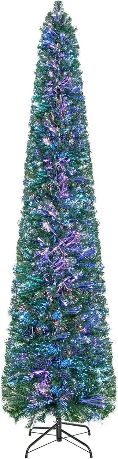 6-Foot or 7-Foot Fiber Optic Pencil-Style Christmas Tree for Compact Holiday Spaces