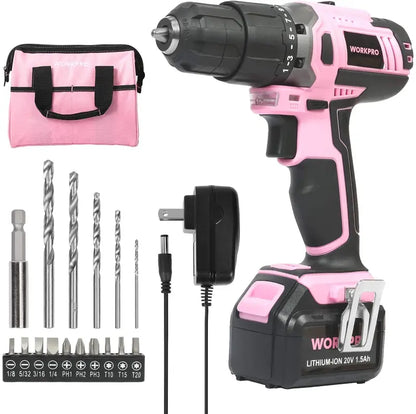 WORKPRO 20V Pink Lithium-Ion Cordless Drill Driver Kit  Pink Ribbon Edition