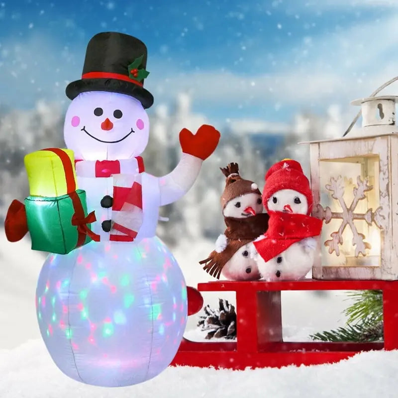 5 FT Inflatable Snowman Lantern with Rotating LED Lights  Waterproof & Durable for Holiday Decor