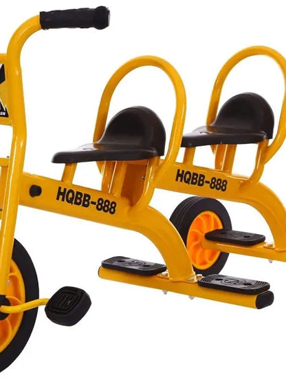 Yellow Kids Tandem Tricycle with Passenger Seat, Inflation-Free Rubber Wheels  Suitable for Ages 3+, Preschool & Daycare Playground Use