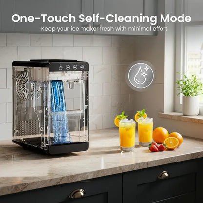 Kismile Countertop Ice Maker  26 lb/Day, Adjustable Ice Size, Internal LED Lighting, Self-Cleaning Function for Kitchen or Bar