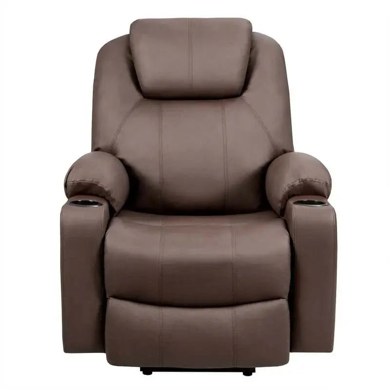 Electric Power Lift Recliner Sofa  Leather Massage Chair with Lumbar Heat, Vibrating Nodes, Cup Holder & USB Charging Port