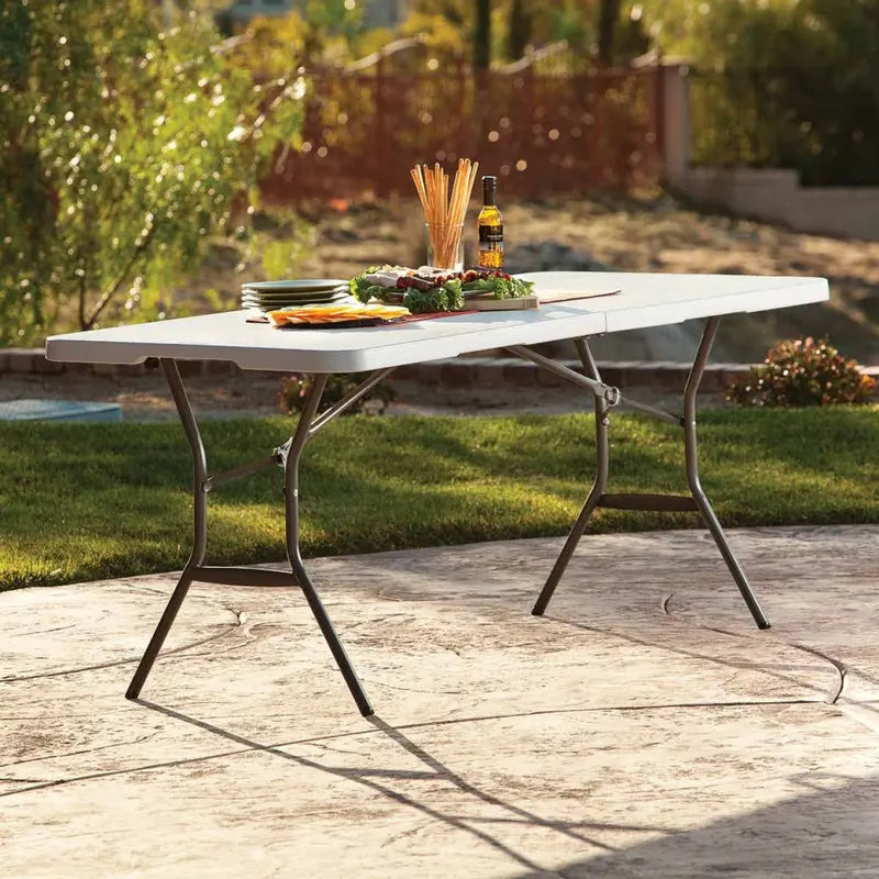 CozyBox 6ft Plastic Folding Table Centerfold Picnic Table, Bi-Fold White Plastic Table for Tailgating Camping and Outdoor (4ft,6ft,8ft)