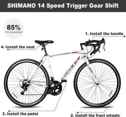 WEIZE 700C Road Bike  Shimano 14-Speed Commuter Bicycle with Drop Handlebars for Urban Riding