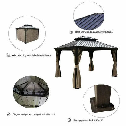 Dahlin Hardtop Aluminum Patio Gazebo — 12 ft W × 10 ft D Weather-Resistant Outdoor Shelter