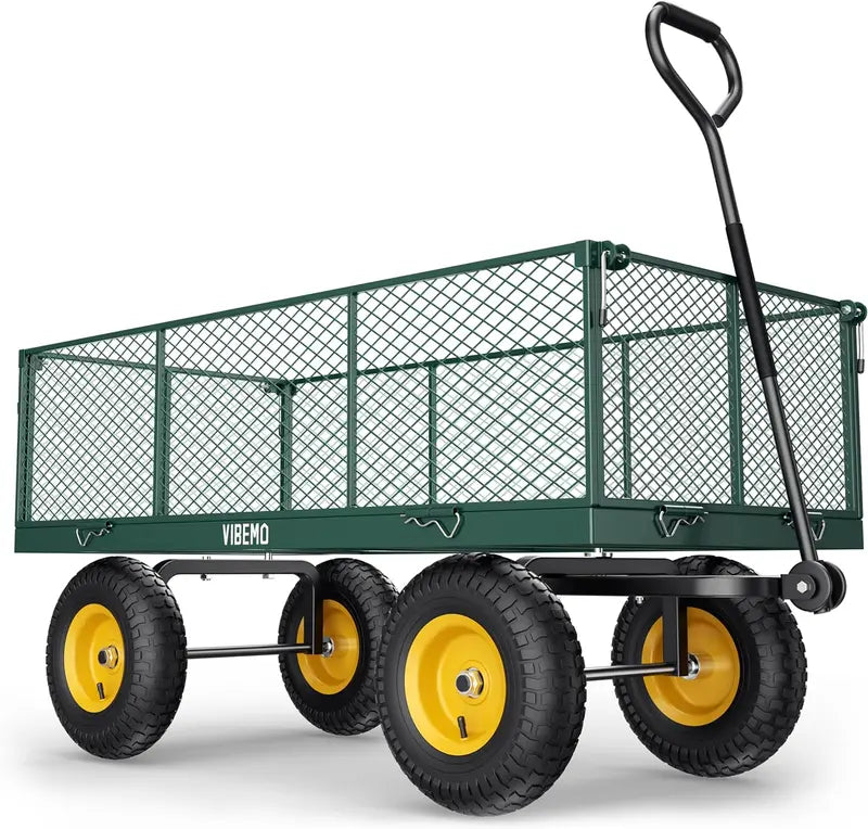 Heavy-Duty Steel Garden Utility Wagon  1400 lb Capacity, Convertible Mesh Sides, and 13″ Pneumatic Tires