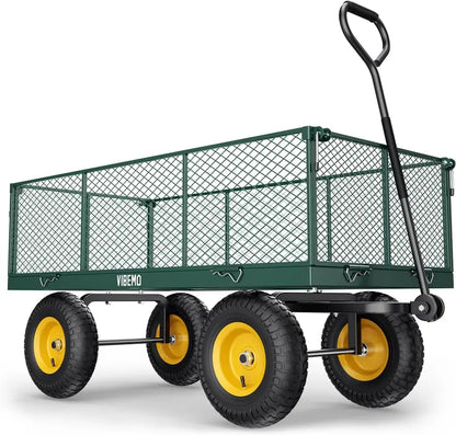 Heavy-Duty Steel Garden Utility Wagon  1400 lb Capacity, Convertible Mesh Sides, and 13″ Pneumatic Tires