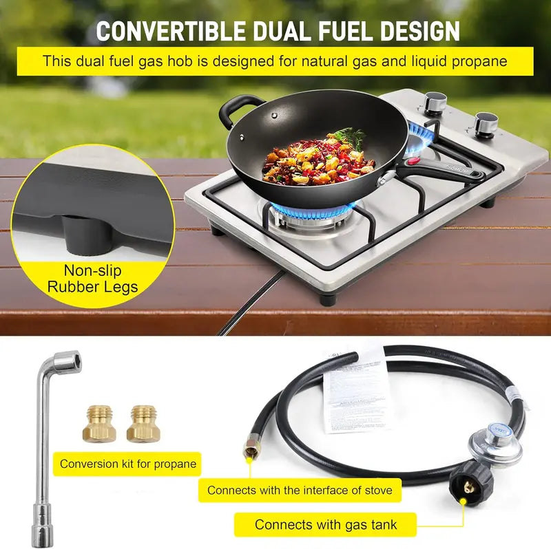 Forimo 12-Inch Stainless Steel Dual-Fuel Gas Cooktop  Seamless Cleaning Design