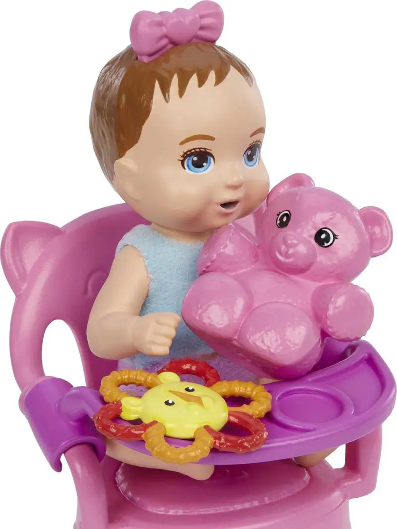 Barbie Skipper Babysitters Inc First Tooth Playset with Baby Doll & Accessories, Push Bow for Tooth