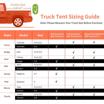 Waterproof Pickup Truck Bed Tent for Two  PU2000mm Coating with Detachable Rainfly