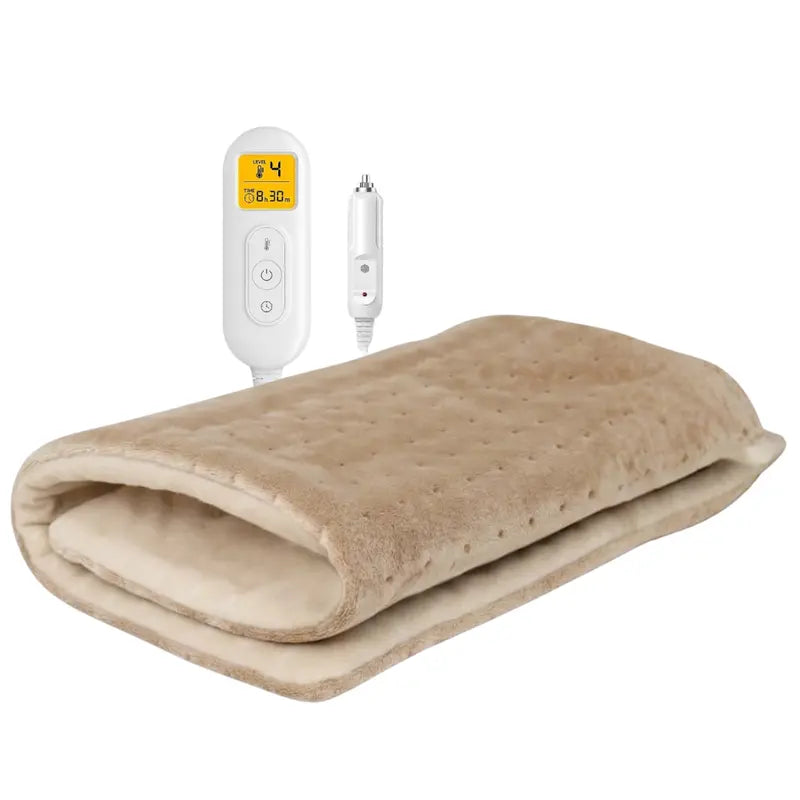 Dual-Voltage Electric Heated Blanket for Vehicles — 4 Heat Levels, Timer & Safety Auto-Off