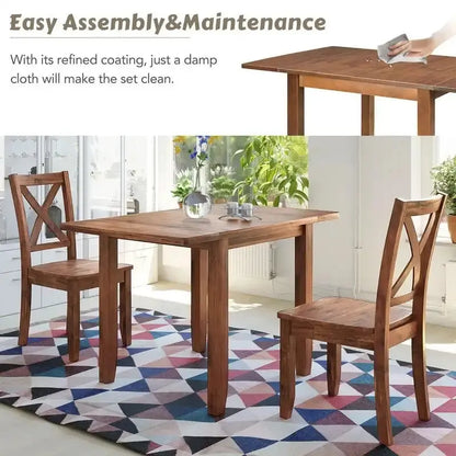 Compact Breakfast Nook Set  3-Piece Wood Drop-Leaf Table + 2 X-Back Chairs